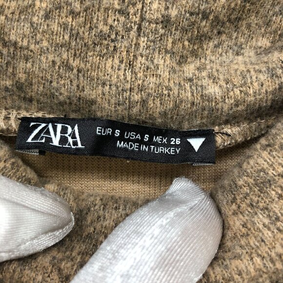 Zara Fleece Sleeveless Sweater Womens S Tan Turtleneck Heather Tie Waist - Picture 5 of 7